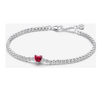 Pandora Bracelet Rivière Cœur Rouge Scintillant Argent Massif 18 cm