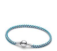 PANDORA Bracelet Maille Serpent Bleu en Argent Sterling, Combinaison Tissu et métal, Collection Moments, Longueur 19 cm, 593816C01-19, 593816C01-19, Argent Sterling, Pas de gemme