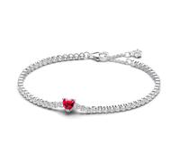 Pandora Timeless Bracelet Rivière Cœur Scintillant en argent sterling avec cristal rouge et zircones cubiques transparentes, 20