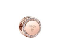 Pandora Breloque bouton scintillant gravable en alliage plaqué or rose orné de pierres de zircones, compatible Moments, 788747C01, 7,4 x 11,6 x 11,6 mm, Or rose, Pas de gemme