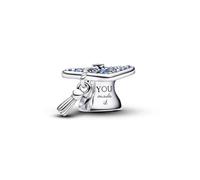 Pandora Breloque «Congrats You made it» argent 925, cristal bleu, zircone, pompon mobile