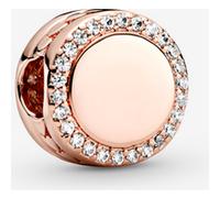 Pandora Breloque bouton scintillant gravable en alliage plaqué or rose orné de pierres de zircones, compatible Moments, 788747C01, 7,4 x 11,6 x 11,6 mm, Or rose, Pas de gemme