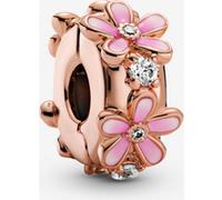 Pandora Charm clip Marguerite en métal plaqué or rose 14 carats avec zircones cubiques transparentes et émail rose dégradé, attache en silicone