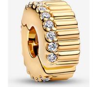 Pandora Breloque à clip Moments 764078C01 argent sterling alliage plaqué or 14 carats zircone Strié