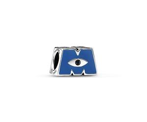 Pandora Charm Disney Pixar avec logo Monstres & Cie en argent sterling avec émail bleu et cristal noir