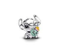 PANDORA Charm Disney Stitch & Scrump 794554C01 Pendentif en argent sterling 925 avec verre de Murano et émail Stitch avec motif Scrump Compatible Moments
