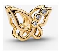 Pandora Charm Papillon ajouré – Plaqué or 14 carats, zircone cubique – Taille unique