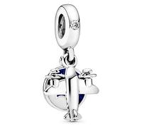 Pandora Charm pendant Avion en argent avec zircones cubiques transparentes et émail bleu et blanc