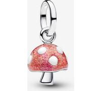 Mushroom Sterling Silver Dangle with Glow in The Dark White and Shimmering Red Enamel