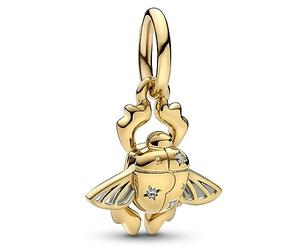 Pandora Charm pendant Disney Aladdin forme scarabée en métal plaqué or 14 carats avec zircones cubiques transparentes et émail bleu aquatique transparent