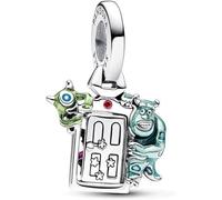 Pandora Charm pendant Disney Pixar Monstres & Cie porte en argent sterling avec zircone cubique rouge et émail vert, rose, bleu clair, bleu et noir