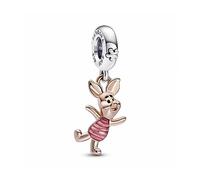 Pandora Charm pendant Disney Porcinet en argent sterling et métal plaqué or rose 14 carats avec émail rose et noir transparent