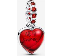 PANDORA Moments 794429C01 Breloque double en verre de Murano rouge en forme de cœur en argent sterling avec cristal artificiel compatible Me and Moments