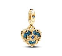 Pandora Charm pendant double Disney Cendrillon Cœur en métal plaqué or 14 carats avec zircones cubiques bleu clair et émail bleu scintillant