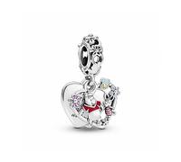 Pandora Charm pendant double Disney Winnie l’ourson cœur en argent sterling avec émail jaune, rouge, cerise transparent, rose et bleu