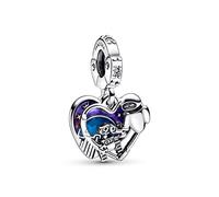 Pandora Charm pendant double en forme de cœur Disney Wall-E et Eve en argent sterling avec zircones cubiques transparentes, dégradé de violet à rose et bleu phosphorescent dans l’émail foncé