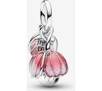 Pandora Charm Fleur épanouie ME 764453C01 – Bicolore plaqué or 14 carats, cristal vert, émail rose