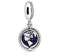 Pandora Charm pendant Globe en argent avec zircones cubiques transparentes et émail bleu