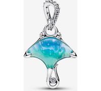 Manta Sterling Silver Dangle with Clear Cubic Zirconia, White bioresin Man-Made Mother of Pearl, Enamel and Shaded Blue Murano g
