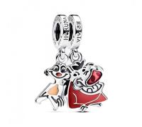 Pandora Charm pendant séparable Disney Le Roi Lion Timon et Pumbaa en argent sterling avec émail rose, rouge vin, noir, beige et marron