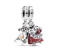 Pandora Charm pendant séparable Disney Le Roi Lion Timon et Pumbaa en argent sterling avec émail rose, rouge vin, noir, beige et marron