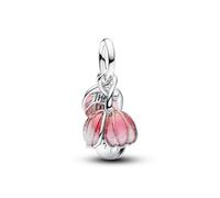 Pandora Charm Fleur épanouie ME 764453C01 – Bicolore plaqué or 14 carats, cristal vert, émail rose