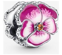 Pandora Charm Moments Pensée argent sterling – zircones, cristal orange, émail bleu/blanc