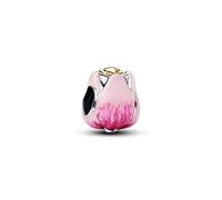 PANDORA Charm Tulipe rose, 925 Argent Sterling avec plaqué or 14 carats, bracelet à breloque Tulipe avec émail rose et cristal vert Moments, 764352C01