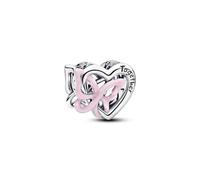 PANDORA 794475C01 Breloque en forme de cœur et de papillon entrelacés en argent sterling 925 avec émail rose, gravure « Wir haben alles kompatibel Moments »