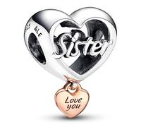 Charm C?ur en Métal doré à l'or rose fin 585/1000 Love You Sister Argent