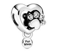 Pandora Passions Charm Empreinte de patte scintillante et cœur en argent sterling avec zircones cubiques transparentes