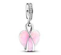 Pandora Moments Charm pendant Cœur inscription « Mom » (Maman) en argent sterling avec opale rose créée en laboratoire et zircones cubiques transparentes