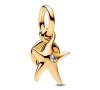 Pandora Moments 763892C01 Pendentif double étoile de mer en argent sterling plaqué or 14 carats avec zircone Compatible avec le pendentif Me and Moments, 4,4x14,3x10 mm, Argent sterling, Zircone