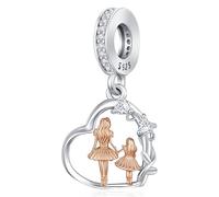 Pandora Charms Mère Fille Argent 925 Pandora Mère Fille Perle Breloque pour Bracelet Pendentif Bijoux Cadeaux pour Filles Damen Fête des mères