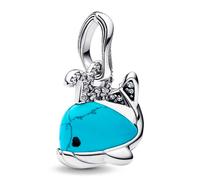 Pandora Moments 793822C01 Breloque en forme de baleine turquoise en argent sterling avec zircone compatible Me and Moments, 7,3x13,2x12,3 mm, Argent sterling, Zircone cubique