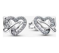 Pandora 294476C01 Boucles d'oreilles en forme de cœur et papillon en argent sterling 925 avec zircons cubiques ajourés avec pierres scintillantes pour femme
