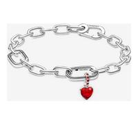 Pandora Coffret Cadeau Bracelet Chaîne à Petits Maillons et Charm Pendant Double Cœur Murano Rouge one size