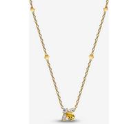 PANDORA Collier avec pendentif abeille en plaqué or 14 carats avec zircone cubique et cristal jaune, chaîne pour femme avec motif abeille et détails en nid d'abeille, longueur : 45 cm, 364560C01-45