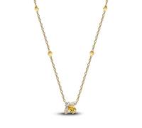 PANDORA Collier avec pendentif abeille en plaqué or 14 carats avec zircone cubique et cristal jaune, chaîne pour femme avec motif abeille et détails en nid d'abeille, longueur : 45 cm, 364560C01-45