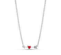 PANDORA Collier avec pendentif en forme de cœur en forme de flèche en argent sterling avec verre de Murano rouge et oxyde de zirconium transparent, taille 50 cm, One Size, Argent, Pas de gemme