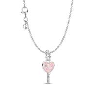 PANDORA Collier pour femme avec pendentif clé en forme de cœur opalescent, argent 925, coffret cadeau enchanteur, lot, symbole d'amour 21529
