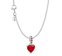PANDORA Collier pour femme avec pendentif cœur en verre de Murano rouge, argent 925, coffret cadeau enchanteur, lot, symbole d'amour 21528