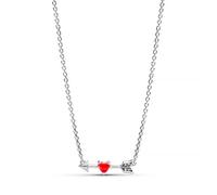 PANDORA Collier avec pendentif en forme de cœur en forme de flèche en argent sterling avec verre de Murano rouge et oxyde de zirconium transparent, taille 50 cm, One Size, Argent, Pas de gemme