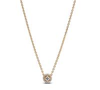 PANDORA Timeless 363548C01-45 Collier avec pendentif en forme de couronne de rayons en argent sterling plaqué or et oxyde de zirconium, 45 cm, Argent sterling, Zircone cubique
