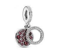 Pandora Colours Pendentif double disque rouge scintillant en argent sterling/Taille : 1,1 cm, 1,1cm, Métal précieux, Zircone cubique