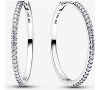 Sterling Silver Hoop Earrings with Clear Cubic Zirconia, 28 mm