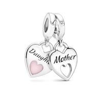 Pandora Pendentif double cœur 799187C01 argent émail rose Mère et Fille séparable