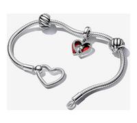Pandora Ensemble Bracelet et Charm Double Cœur Rouge et Serrure one size