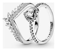 Pandora Ensemble de Bagues Cœur Élevé et Vœu Princesse Argent Massif one size