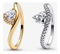 Pandora Ensemble de Bagues Cœurs Ondulées Argent Massif & Métal doré à l'Or 14 carats one size